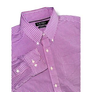 Lauren Ralph Lauren Mens Slim Fit Stretch Non-Iron Dress Shirt Purple Check 16.5